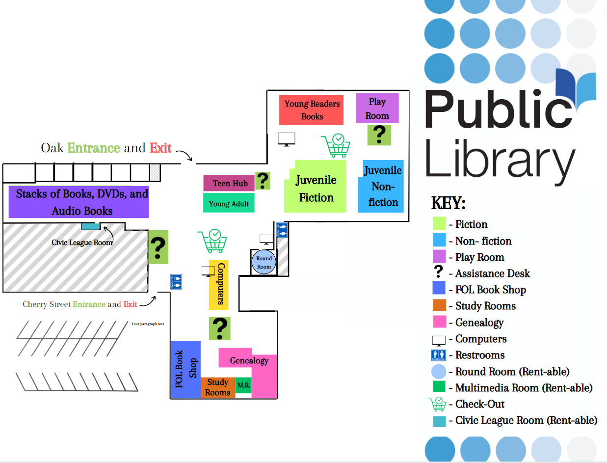 A detailed map of CCJPL's floor plan, created by the EAST students at International Studies Magnet School